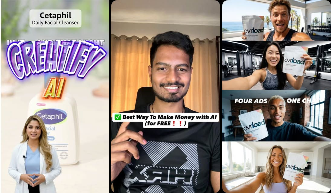 Five AI robot icons working on laptops with social media and advertising symbols, representing automated content management