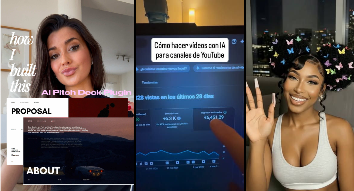 Person testing AI content tools on laptop with Instagram Reels interface, surrounded by productivity charts and automation...